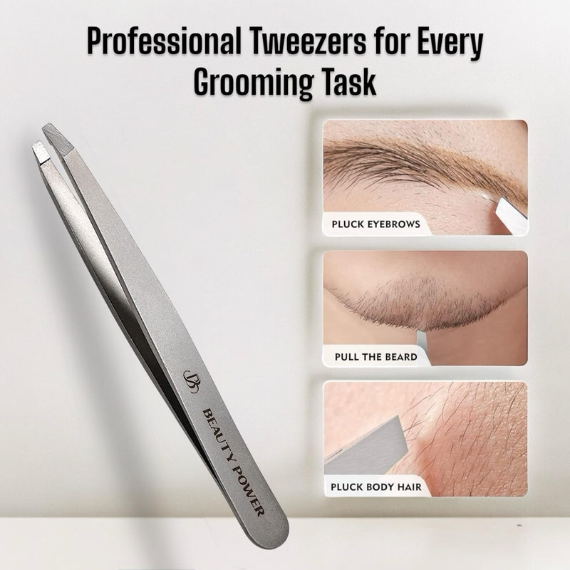 Ultra-Precision Professional Slant Tweezers for Women Facial Hair - German Stainless Steel, Lightweight Black Tweezers for Women & Men, Ideal for Eyebrow & Facial Grooming (Matte Gray) 1 / Matte Gray