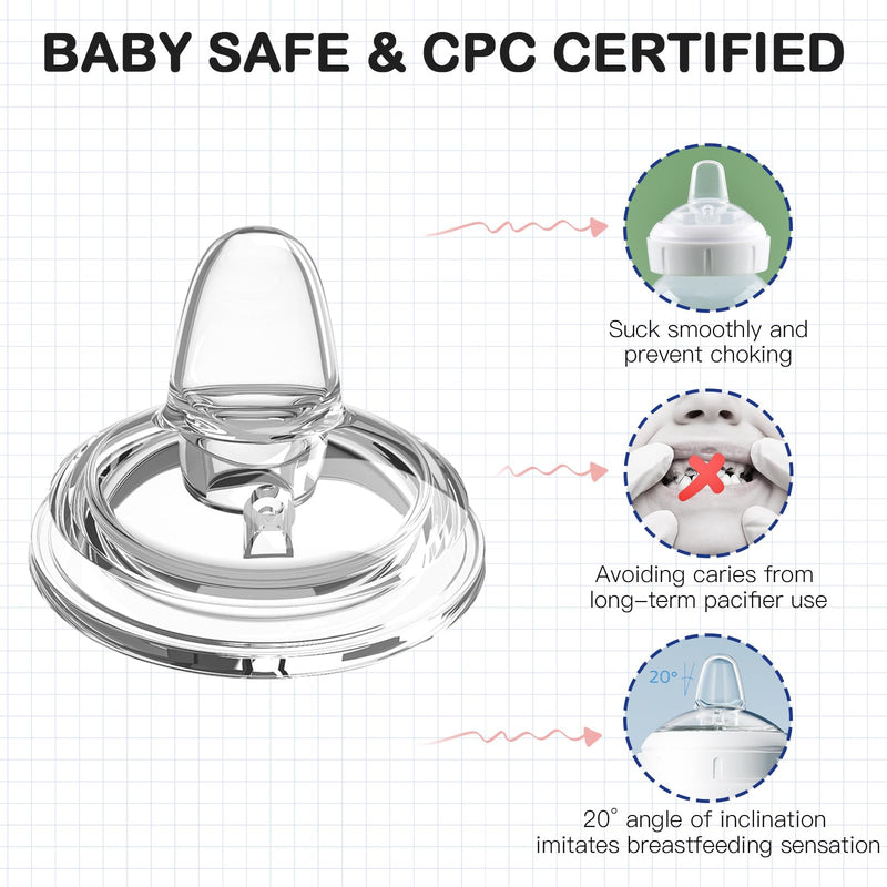 [Australia] - Sippy Spout Nipples for Dr. Browns Wide Neck Baby Bottles, Transition Straw Sippy Cup 100% Food Grade Silicone Soft Nipple, 6m+, Pack of 4 