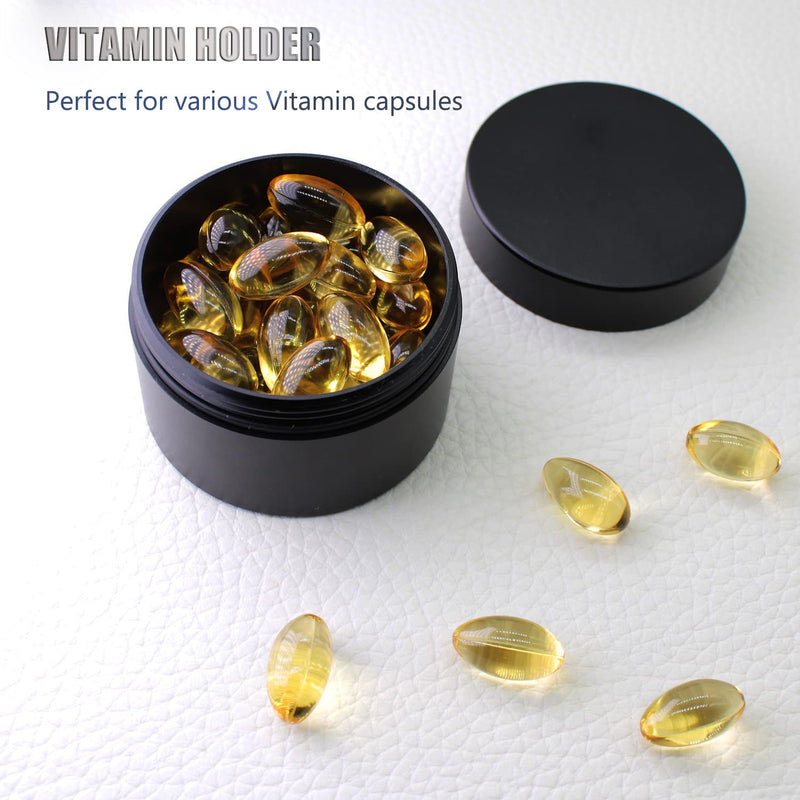 Portable Daily Pill Case, Heavy Duty Aluminium Alloy Round Pill Box, Waterproof Travel Pill Organizer, Pocket Purse Medicine Vitamin Holder EDC Container for Outdoor Camping Working Black Large