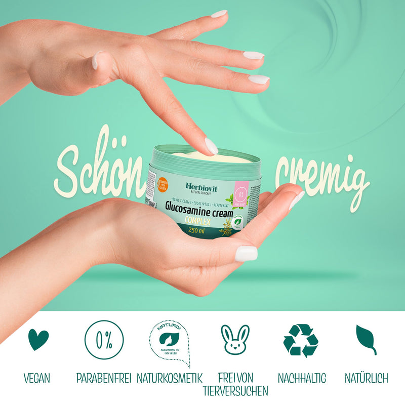 [Australia] - Herbiovit Glucosamine MSM Cream 250ml for joints and muscle pain | Supports regeneration with devil's claw collagen eucalyptus oil & peppermint | vegan | quickly absorbed | cooling 