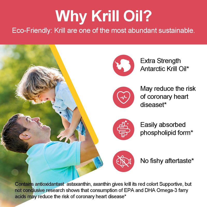 [Australia] - Antarctic Krill Oil 1000 mg with Omega-3s EPA, DHA, Astaxanthin and Phospholipids 60 Softgels Supplement No Fishy Aftertaste for Joint, Heart, Brain and Immunity 1 Bottle 60 Softgels 