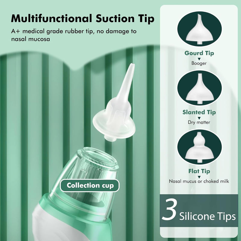 [Australia] - Nasal Aspirator for Baby - Baby Nose Sucker with 3 Suction Levels, Baby Nasal Aspirator, Electric Nose Suction for Baby with 3 Silicone Tips Music and Light, Rechargeable Snot Nose Sucker for Babies 