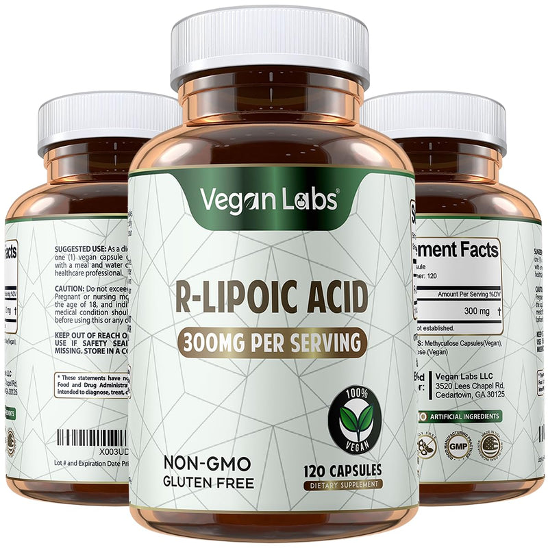 R-Lipoic Acid 300MG, 120 Vegan Capsules- Supports Cellular Energy and Antioxidant Protection- Gluten Free, Non-GMO, Stabilized R-ALA Supplement- 4 Month Supply