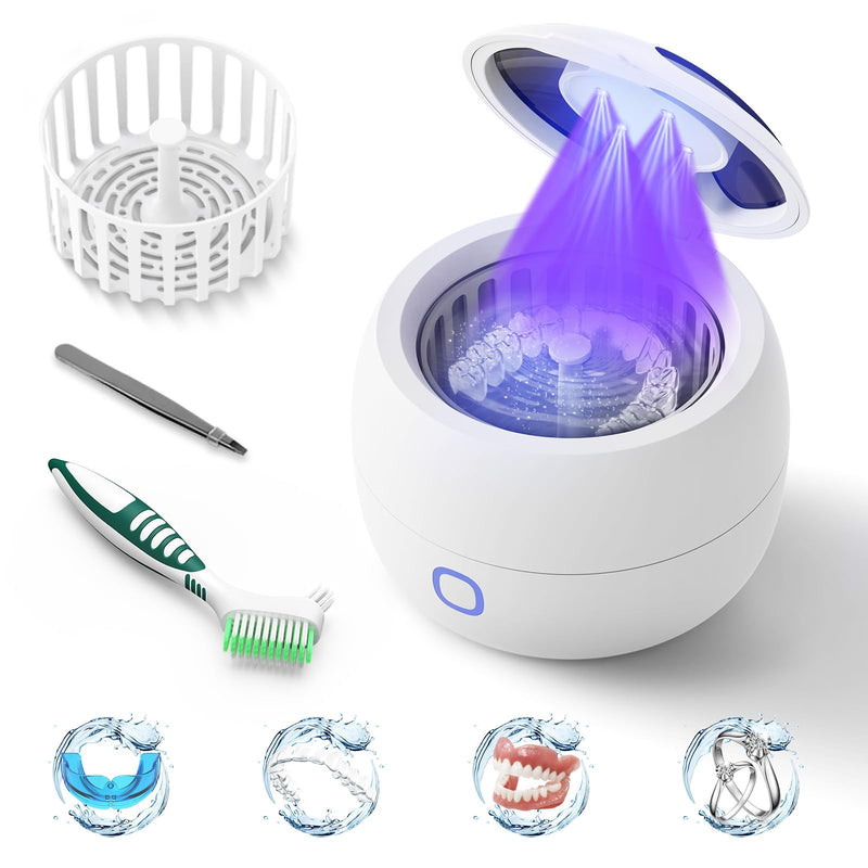 [Australia] - 2025 Ultrasonic Retainer Cleaner Machine ‚Äì 45kHz Retainer Cleaner for Night Guards, Mouth Guards, Dentures ‚Äì 24W Dental Ultrasonic Cleaner with 4 Modes, 200ML ‚Äì Great Gift for Braces Users White 