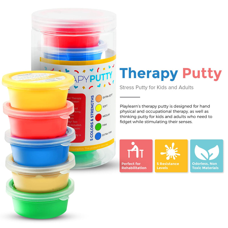 [Australia] - Playlearn Therapy Putty - 5 Strengths - Stress Putty for Kids and Adults - Extra Soft to Firm 