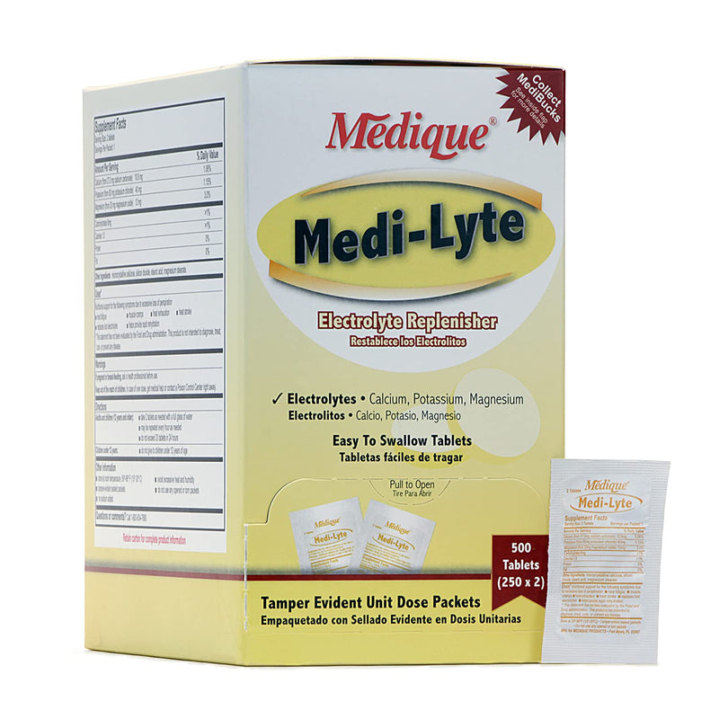 Medique Medi-Lyte Electrolyte Replenisher, Fast Relief from Heat, Stress, Fatigue, and Muscle Cramping, Easy to Swallow Tablets, 500 Tablets (250 x 2) 500 Count (Pack of 1)