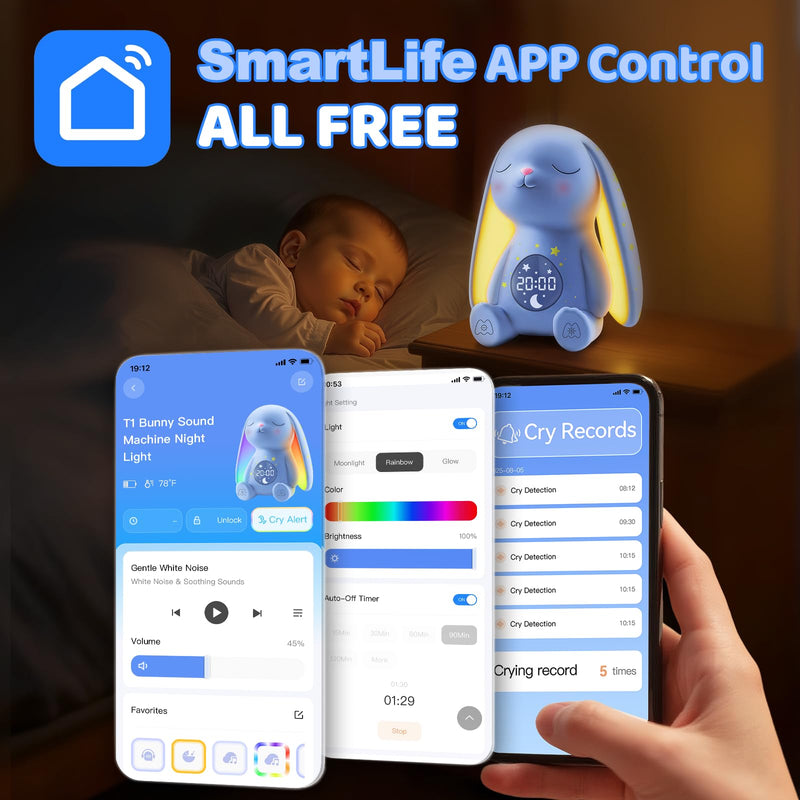 [Australia] - 2025 Mom's Choice Awards | White Noise Sound Machine Baby with Night Light, Cry Detection,100 Soothing Sounds, App Control, 150% Battery Life, 50% Faster Sleep, Newborn Essentials 