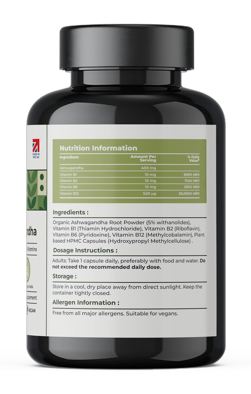 Organic Ashwagandha High Strength Capsules | 470mg, 60 Capsules - 2 Month Supply | Pure Root Extract Supplements for Men & Women | (Not Gummies or Powder) Made in UK | Vegan