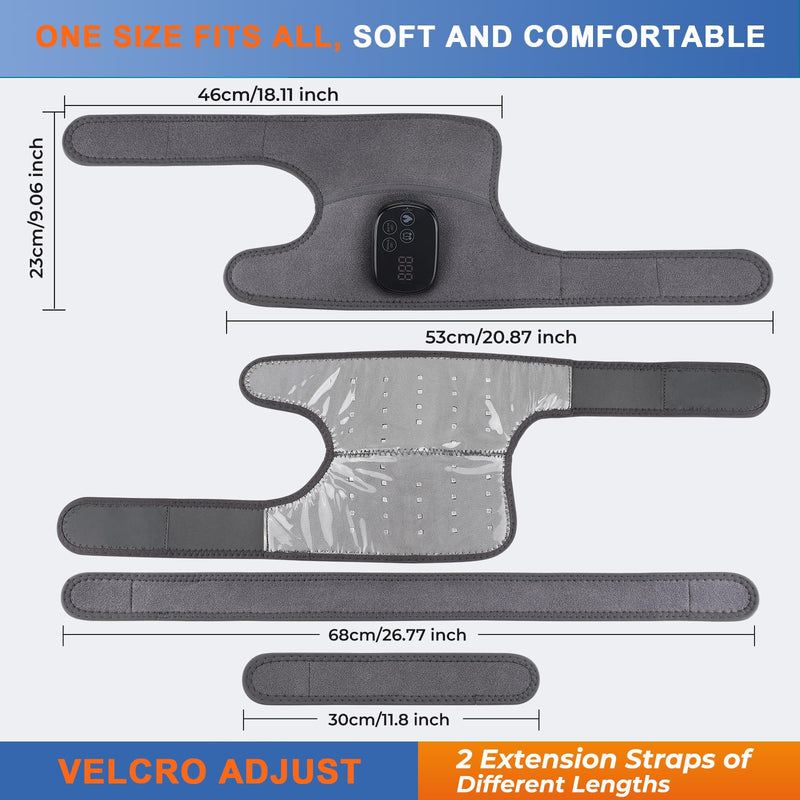 Red Light Knee Wrap with Heat & Vibration, 660nm & 850nm Light, 3 Vibration Modes, 5000mAh Cordless Heated Wrap for Daily Comfort, Suitable for Knee Elbow Shoulder Grey