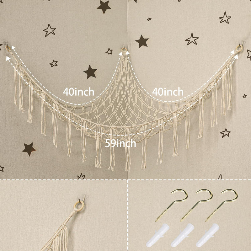 [Australia] - Boho Stuffed Animals Net or Hammock Large,55 inch Toy Hammock Macrame Stuff Animal Storage Corner Hanging Net Holder,Mesh Hammock Plush Toy Organizer with Hooks for Bedroom,Nursery (White) White 