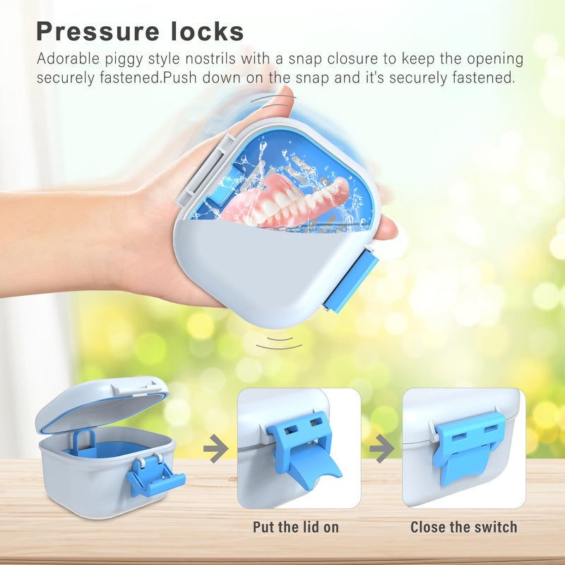 BVN Leak-Proof Denture Case, Denture Cup for Soaking Dentures, Retainer Cleaning Case Bule and White Denture Case White Case and Bule