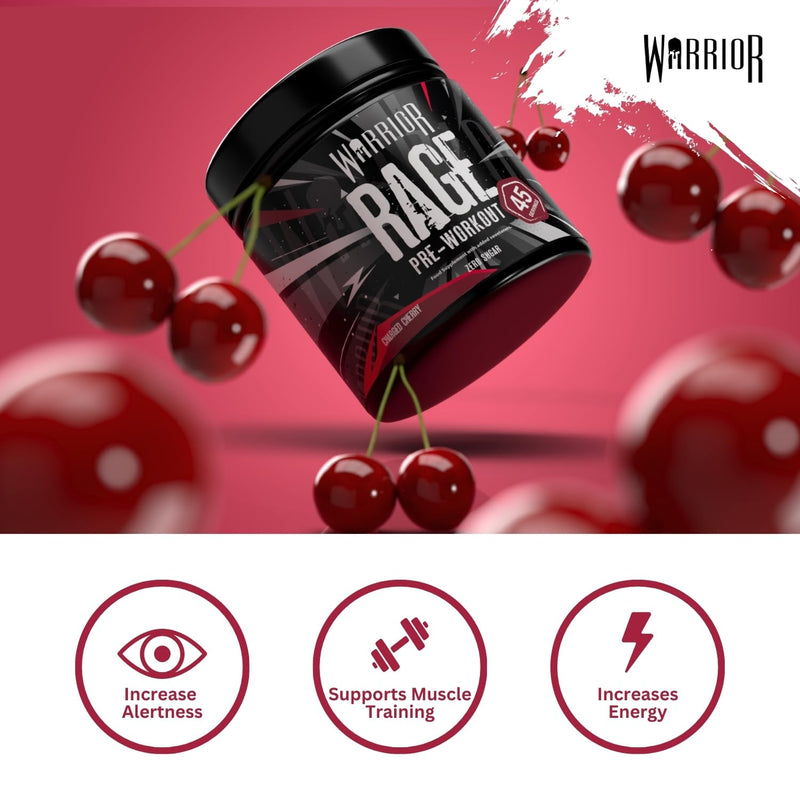 Warrior Rage Pre Workout Powder 392g (45 Servings) – 300mg Caffeine High Stim Energy Drink Supplement + Beta-Alanine, Creatine, BCAA, Taurine, Citrulline & Arginine AAKG for Muscle – Charged Cherry
