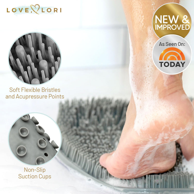 [Australia] - LOVE, LORI Shower Foot Scrubber Mat & Foot Massager with Non-Slip Suction Cups - Cleans, Smooths, Exfoliates & Messages Your Feet Without Bending -Shower Chair Friendly - Grey Large 