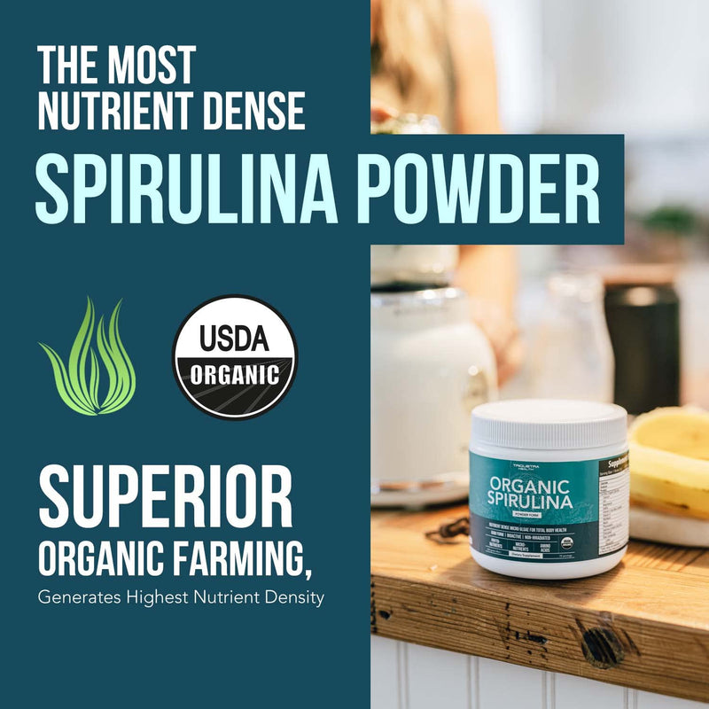 [Australia] - Organic Spirulina Powder - Made with Parry® Spirulina. The Best Spirulina in The World, Highest Nutrient Density - Non-Irradiated, 4 Organic Certifications, Vegan Farming Process (75 Servings - 8 oz.) 8 Ounce (Pack of 1) 