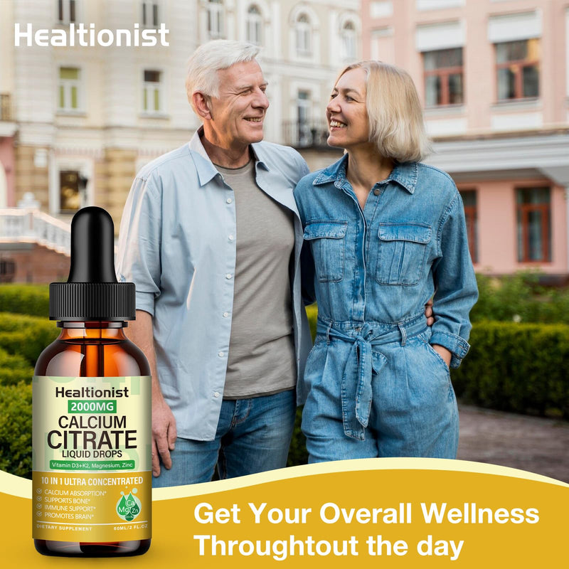 2 Packs 2000mg Calcium Citrate with Vitamin D3 K2 Supplements Liquid Drops for Women & Men, Magnesium, Zinc, High Absorption, Bone, Teeth, Muscle & Immune Support, 4 Fl oz 2 Fl Oz (Pack of 2)