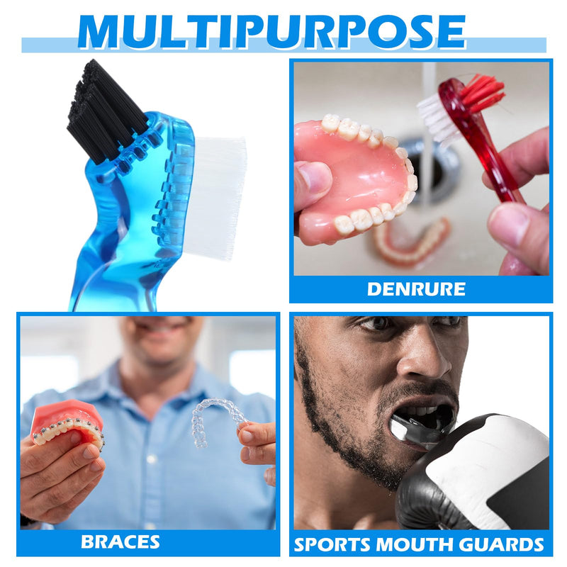 [Australia] - Tioncy 10 Pcs Small Portable Denture Brushes Double Sided Mini Denture Cleaning Toothbrush for False Teeth with Multi-layered Bristles and Blue Handle for False Teeth Hygiene Cleaning Care 