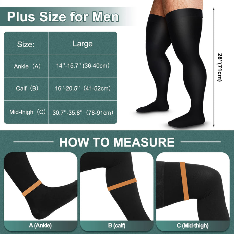 Zhanmai Thigh High Compression Socks 20-30 Mmhg Compression Stockings Thigh High Socks for Men Swelling Large Black