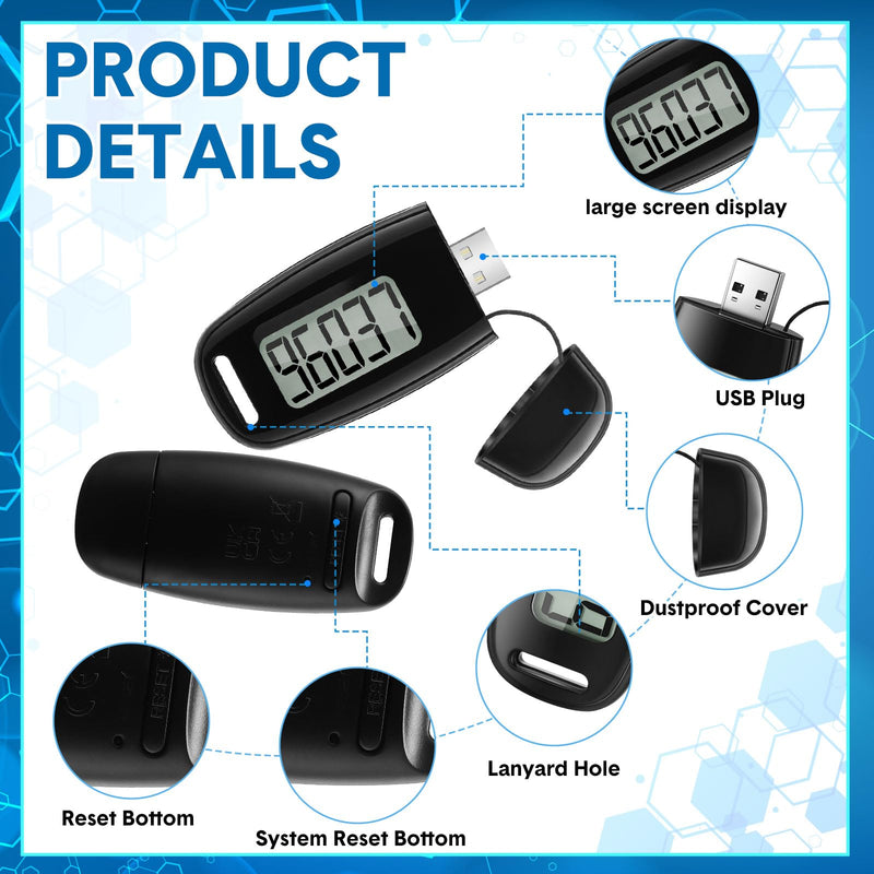 [Australia] - 2 Pcs 3D Pedometer Step Counter for Walking USB Rechargeable Step Tracker with Removable Clip and Lanyard Accurately Step Counter for Men Women Kids Seniors Exercise Fitness (Black) 