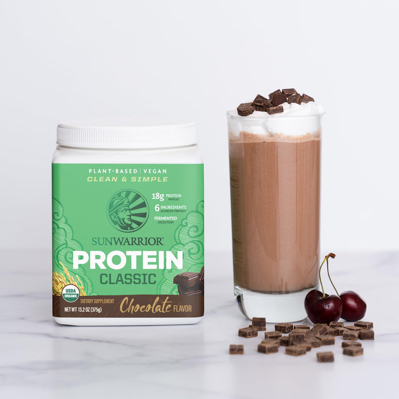 [Australia] - Brown Rice Protein Powder with Bcaa & Amino Acids Raw Rice Protein Shake Gluten Free Low Carb Dairy Free | Plant Based Classic Sprouted Brown Rice Protein Powder Chocolate 375g by Sunwarrior 