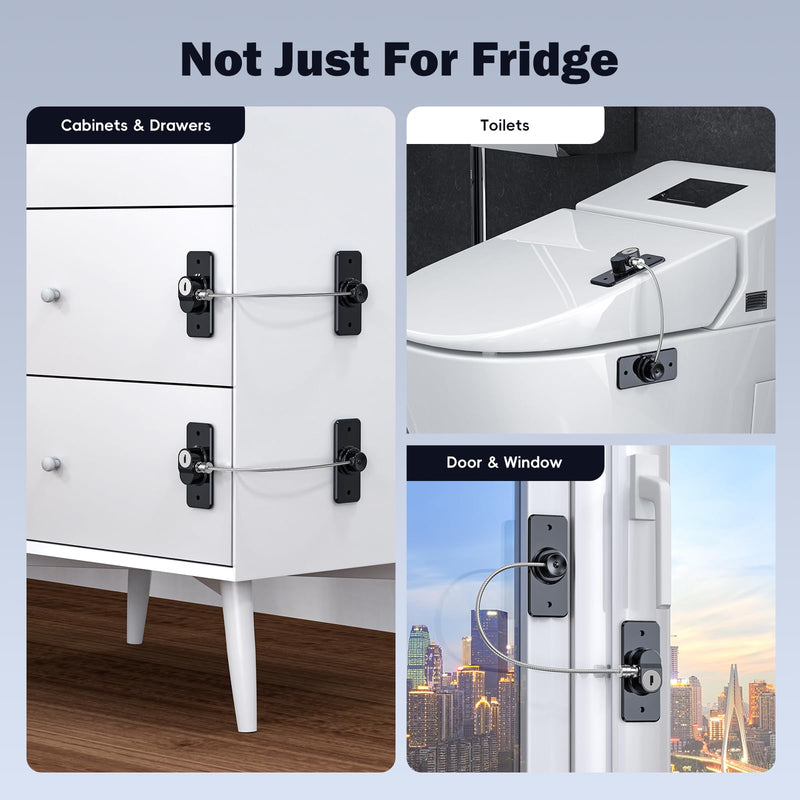 [Australia] - 2 Pack Refrigerator Door Lock with Adhesive, No Tools Required, Child Proof Fridge Door Lock for Kids and Pets, Self Adhesive Latch for Freezer, Cabinets, Drawers, Windows (Patent) 2 Pack Black Lock 