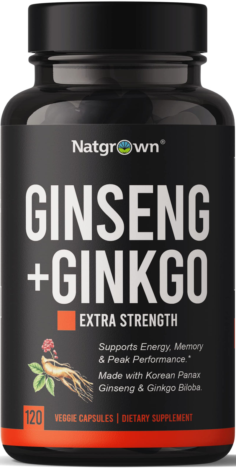 [Australia] - Natgrown Panax Ginseng & Ginkgo Biloba Supplement - Red Korean Ginseng & Ginko Biloba Capsules for Men & Women - Supports Memory Focus & Brain Function - Vegan Pills - 120 Count 120 Count (Pack of 1) 