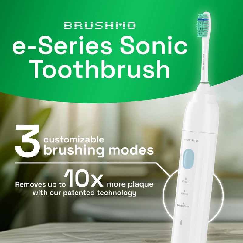 [Australia] - Brushmo e-Series Electric Sonic Toothbrush - Rechargeable Screw-On Electronic Tooth Brush for Adults with 3 Modes & Timer - IPX7 Waterproof, Long-Lasting Battery & Wireless Charging Base - White Bm02 - White 1 Count (Pack of 1) 