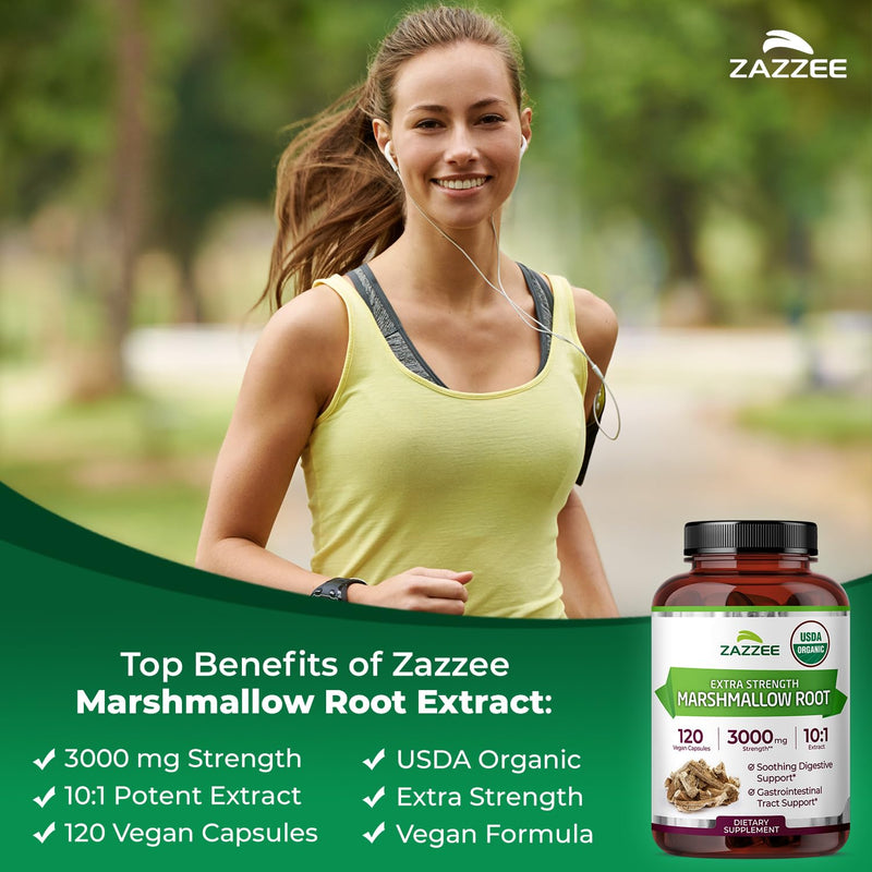 [Australia] - Zazzee USDA Organic Marshmallow Root 10:1 Extract, 3000 mg Strength, 120 Vegan Capsules, 4 Month Supply, Standardized, Concentrated 10X Extract, 100% Vegetarian, All-Natural, Non-GMO, Made in The USA 