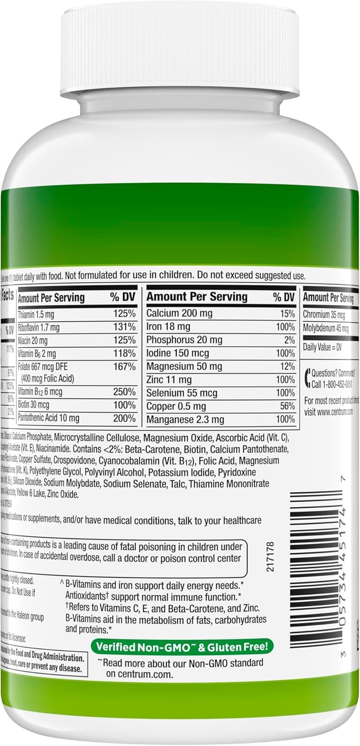 Centrum Adult Multivitamin/Multimineral Supplement with Antioxidants, Zinc, Vitamin D3 and B Vitamins, Gluten Free, Non-GMO Ingredients - 200 Count New 200 Count (Pack of 1)