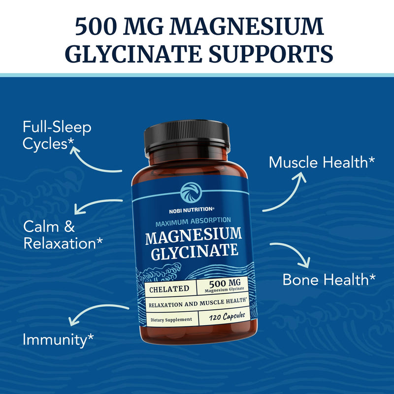 [Australia] - Magnesium Glycinate 500mg | Chelated for Muscle Relaxation, Bones, Heart, Nerve, Sleep & Calm Support for Women & Men | High Absorption Magnesium Chelate Supplement & Bisglycinate Complex | 120ct 