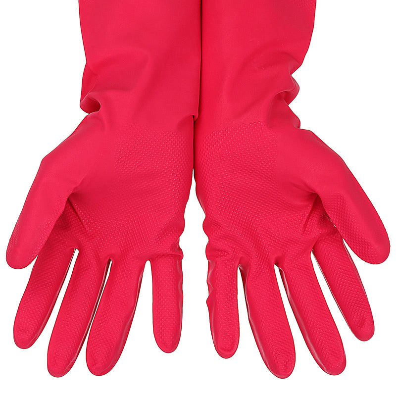 [Australia] - 3 Pairs Rubber Cleaning Gloves Latex Free Dishwashing Gloves - 13" Reusable Nitrile Gloves Medium, Orange+Pink+Red 
