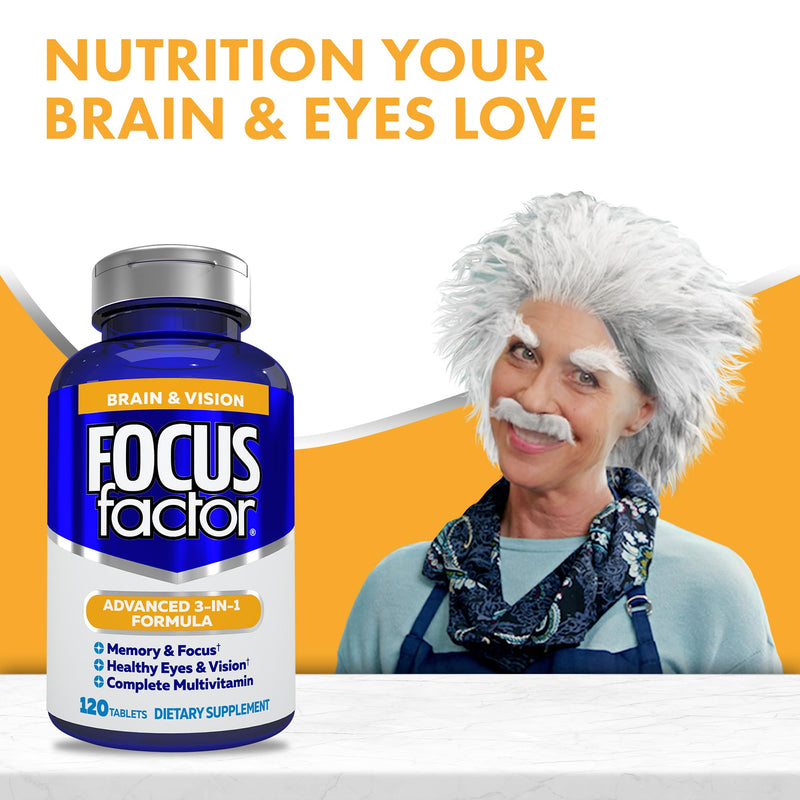 [Australia] - Focus Factor Adults Brain and Vision Supplement, 120 Count - Eye Vitamin, Mineral Supplement & Complete Multivitamin w/Lutein & Zeaxanthin ‚Äì Brain Supplement for Focus, Concentration, Memory 120 Count (Pack of 1) 