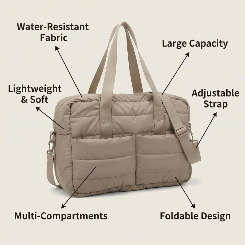 Lightweight Water-Resistant Gym Bag for Men and Women, Travel Duffle Carry On Weekender Overnight Bag for Work, Fitness. Khaki