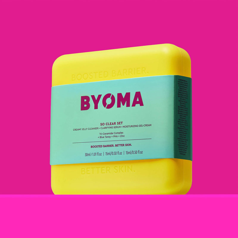 [Australia] - BYOMA So Clear Set - Barrier Repair Skincare Set for Acne Prone Skin - Creamy Jelly Cleanser, Clarifying Face Serum & & Gel-Cream Moisturizer - Unclogs Pores, Targets Blemishes - 30ml, 15ml, 15ml 
