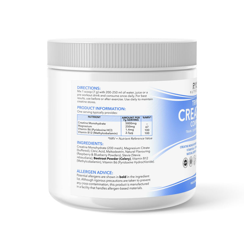 RYXX Tripure Creatine Complex 500g | 5g Creatine Monohydrate Powder with Magnesium, Vitamin B6 & B12 | Daily Performance, Muscle & Energy Support | Flavoured Creatine Powder