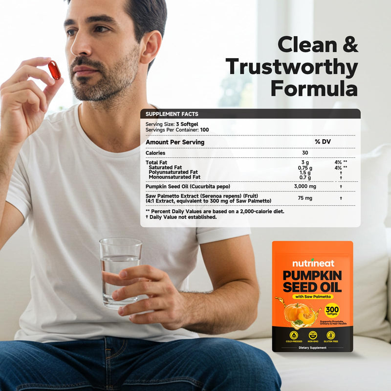 [Australia] - Pumpkin Seed Oil with Saw Palmetto (300 Softgel Capsules), Pumpkin Seed Oil Capsules, Supplement Supports Hair, Urinary, Bladder & Prostate Health, Cold Pressed & Pure Virgin 