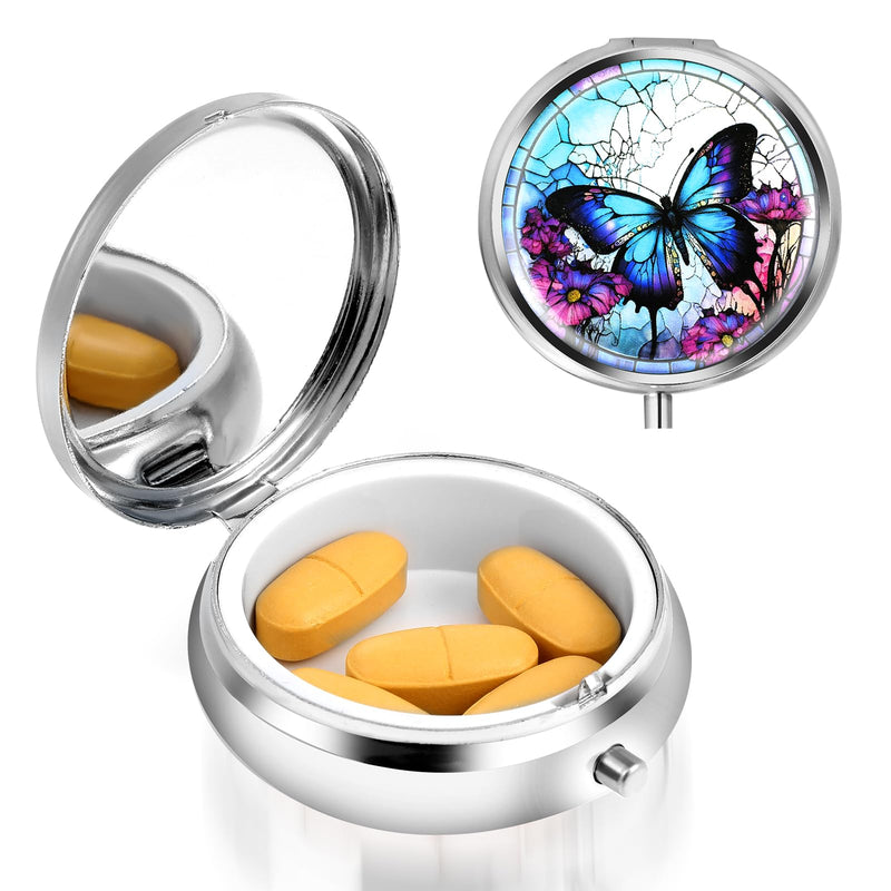 Sibba Portable Medicine Pill Case, Travel Multi-Functional Moisture Proof Pill Box for Purse & Pocket, Cute Metal Medicine Pill Organizer Box for Vitamins, Fish Oil & Supplements (Butterfly) Butterfly