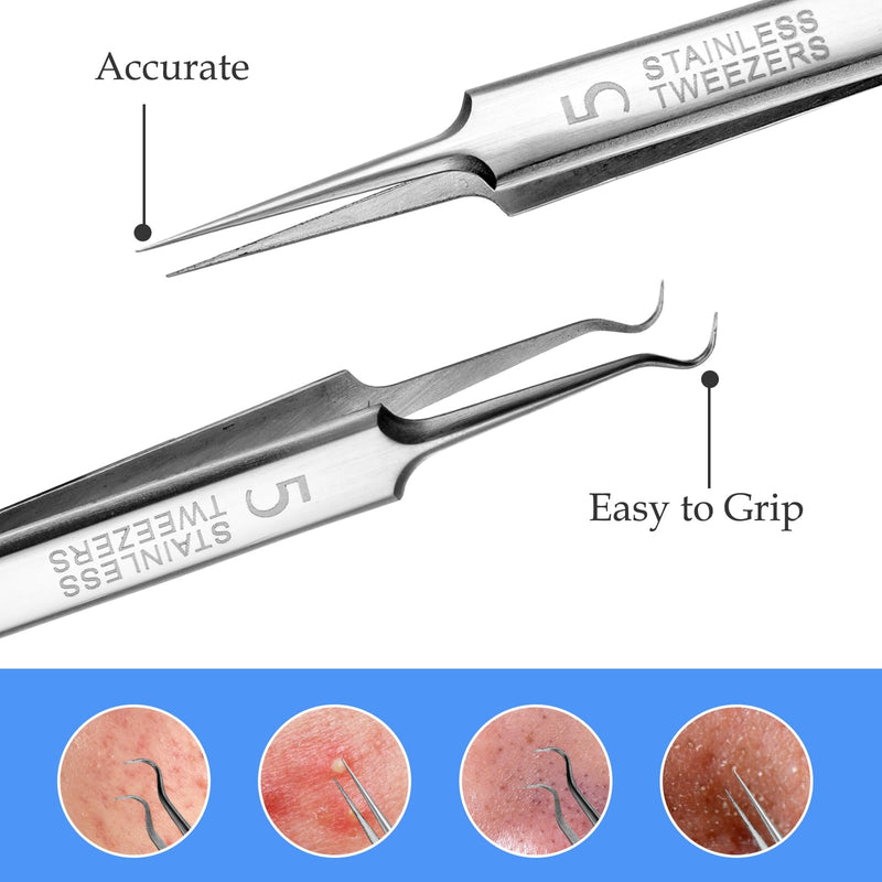 [Australia] - 3 pieces of tweezers for removing blackheads and 1 piece of tweezers for ingrown hairs, precision blackhead pimple extractor for pimples, whitehead tweezers, eyelash tweezers with curved tip 