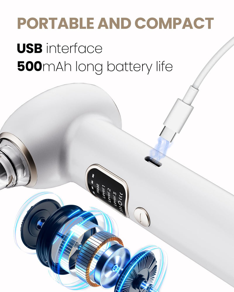 Pore Vacuum Blackhead Remover Kit - 5 Suction Heads & Extractor Tools, 3 Adjustable Suction Levels - Facial Pore Cleansing for Women&Men (White) White