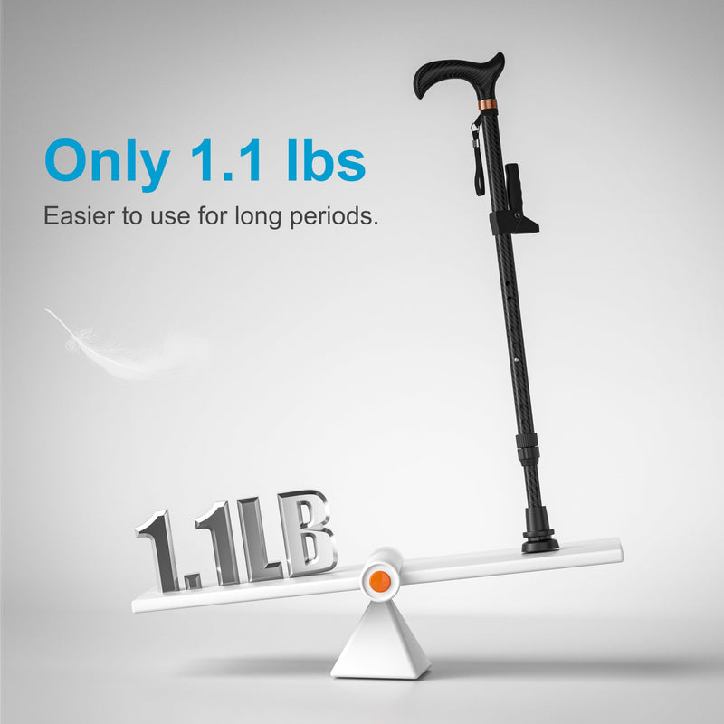 [Australia] - Carbon Fiber Canes for Women & Men – Walking Cane Weighs Only 1.1 lb, Adjustable Walking Stick with Single-Point Base for Seniors, Second Support Handle to Help Rise from Chairs Single Base 