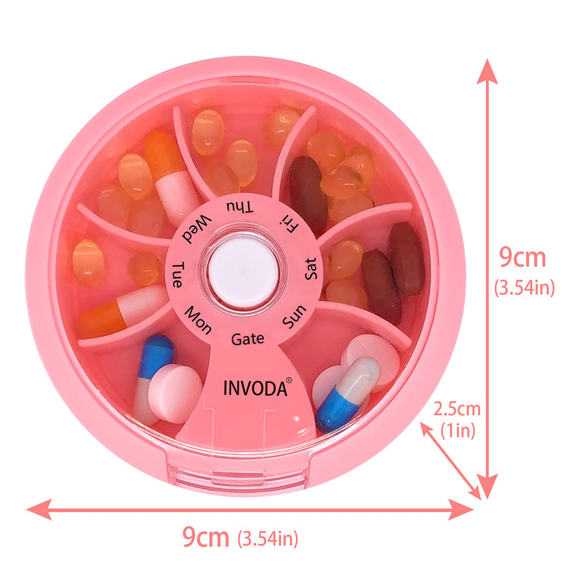 3PCS Pill Box 7 Day Travel Medicine Organizer Portable Pill Container Rotating Weekly Pill Organizer Round Cute Pill Case Fish Oil Vitamins Holder Orange,green,pink