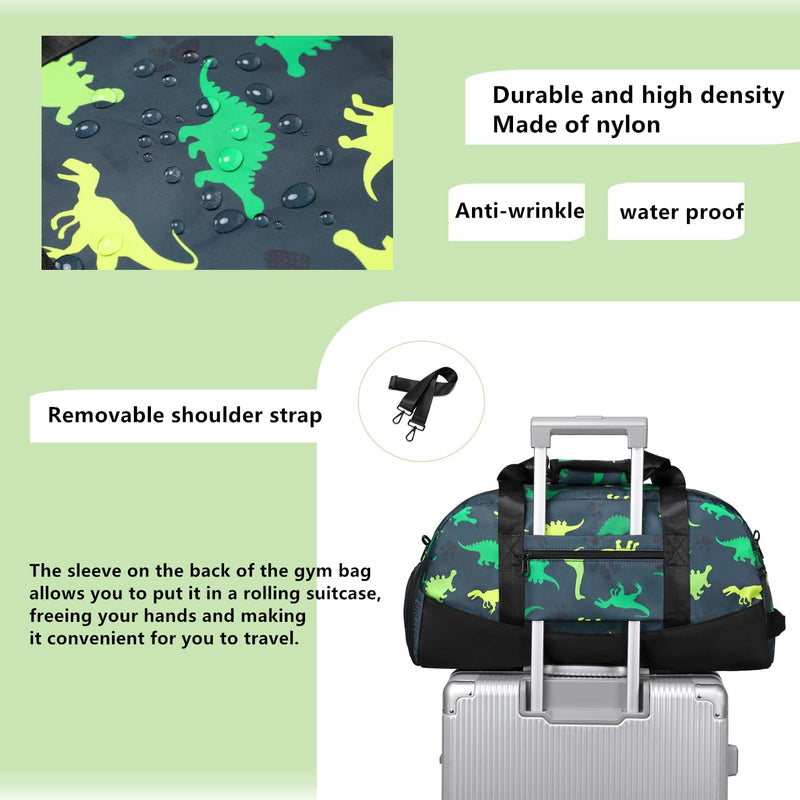 Lmwzh Kids Duffle Bag For Boys Perfect For Early Elementary Overnight Travel Bag With Shoes Compartment Dry And Wet Pocket Carry On Weekender Bag (Dinosaur) Dinosaur