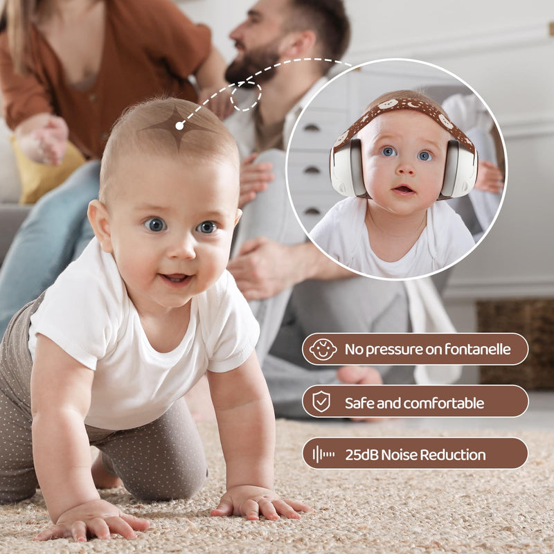 [Australia] - Baby Ear Muffs,25dB Infant Noise Cancelling Headphones for Babies 0-36 Months with Adjustable Headband Infant Ear Protection,Ideal Baby Travel Essentials for Outdoor,Sleep,Airplane & Music Festivals Brown 
