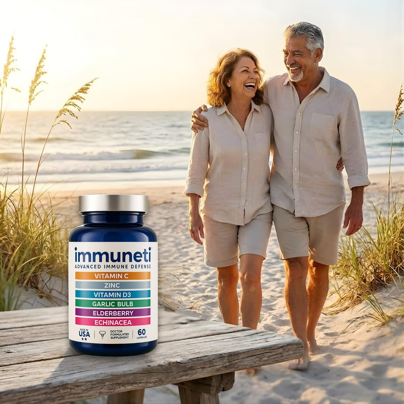 Immuneti Advanced Immune Support – Doctor Formulated 6-in-1 Daily Immunity Supplement – Made in USA – with Vitamin C, D3, Zinc, Elderberry, Garlic & Echinacea - Vital Nutrients & Antioxidants (3) 3