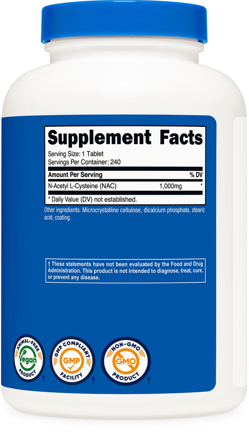 [Australia] - Nutricost N-Acetyl L-Cysteine (NAC) 1000 mg, 240 Vegan Tablets - GMO Free, Gluten Free, Vegetarian Supplement 