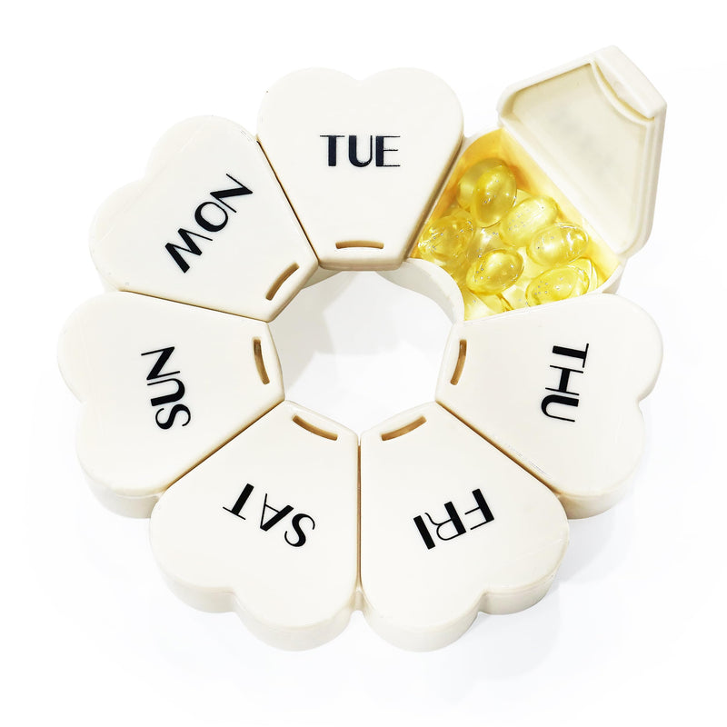 MOLN HYMY Large Weekly Pill Box 7 Day, Cute Pill Case Organizer 1 time a Day, Floral Pill Container Once Daily, Pretty Medicine Dispenser for Vitamin/Fish Oil/Medication/Supplements (Milky White) Milky White