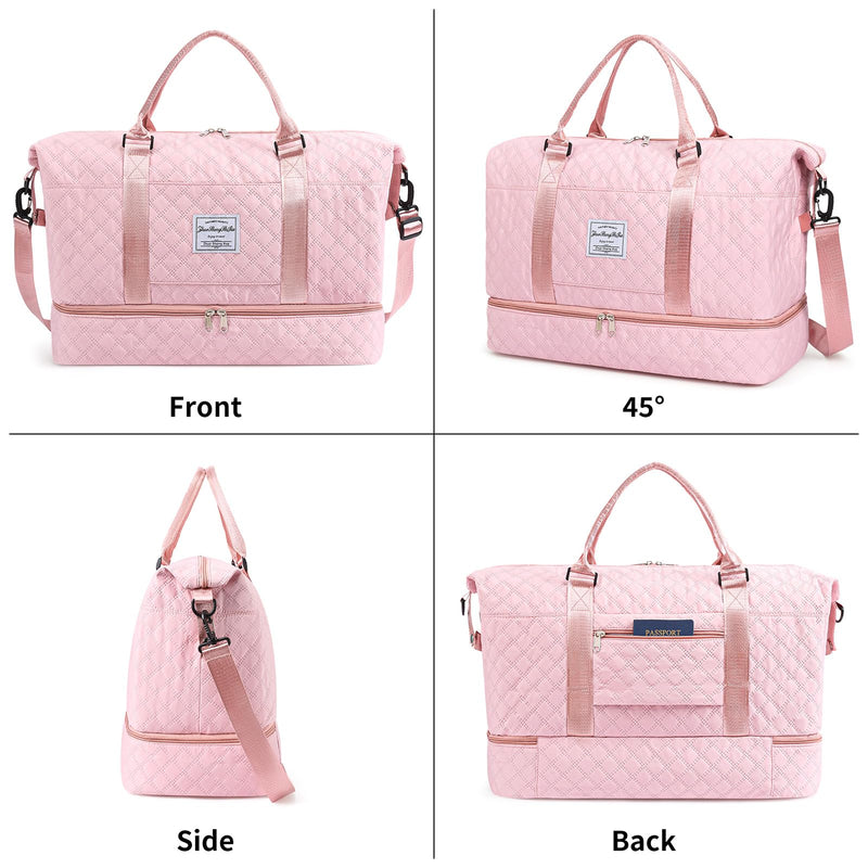 Travel Duffle Bag for Women Weekender Bags with Shoe Compartment Overnight Carry On Gym Tote Bag with Toiletry Bag Pink