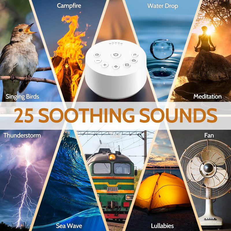[Australia] - Sound Machines Sleep White Noise Machine with 25 Soothing Sounds 32 Volume Levels 5 Timers and 4 Sound Categories and Memory Function for Kids Adults and Home 