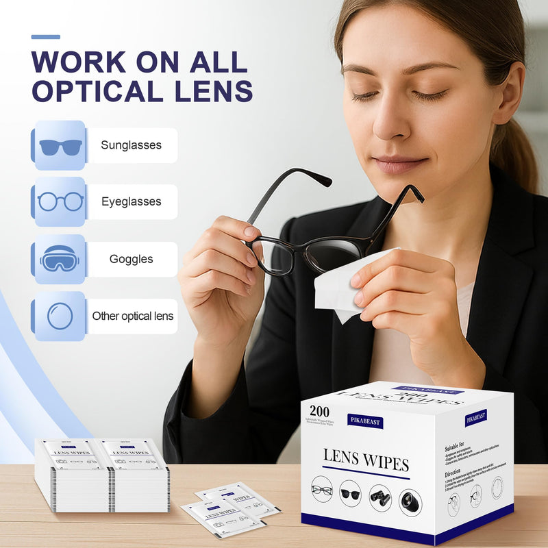[Australia] - 200 Count Lens Wipes for Eyeglasses, Eyeglass Cleaner Wipes for Cameras, Sunglasses, Phone and Computer - Keep Your Lenses Spotless 