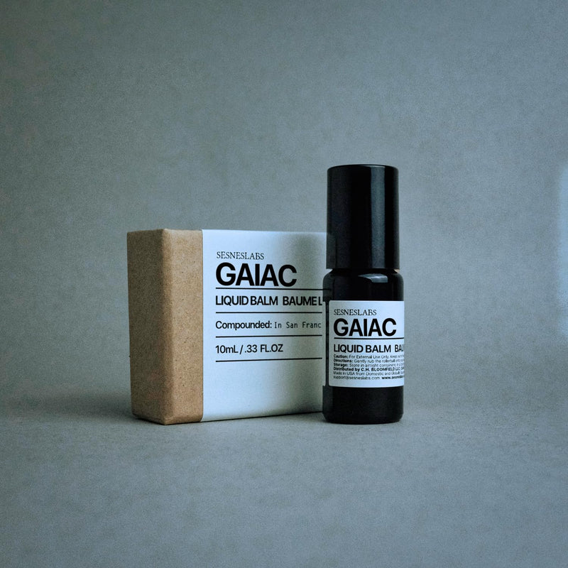 Gaiac Roll-On Perfume Oil, Guaiac Wood, Alcohol-Free, 10 mL | A close-wearing perfume oil of dry guaiac wood, cedar, white musk, amber and olibanum in an alcohol-free 10 mL roll-on.