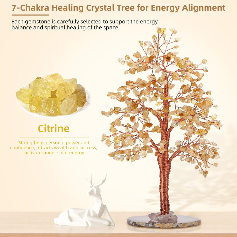 Hopeseed Citrine Chakra Crystal Tree of Life Handmade Bonsai Healing Crystals Tree for Home, Desk, Living Room, Office Decor for Positive Energy, Money, Good Luck Birthday Gift for Women, Mom, Men Citrine Chakra Tree